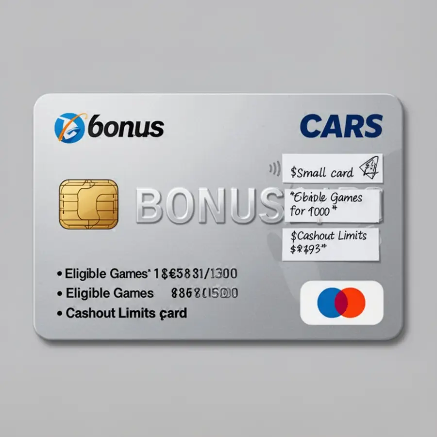 A clean looking bonus card still has small notes for expiry, eligible games and cashout limits.